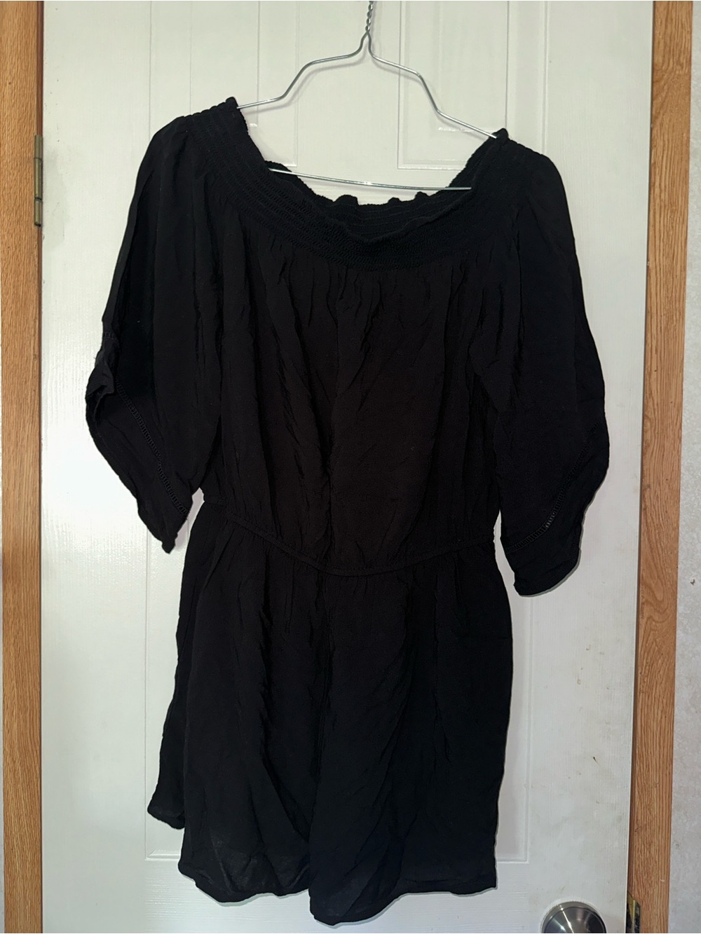 Black Off-Shoulder romper with pockets